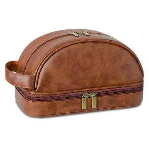 Custom Logo Business Portable Men’s PU Leather Toiletry Bag Travel Dopp Kit Men’s Hanging Hygiene Makeup Bag For Men Women UK1002