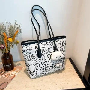 Custom Logo Canvas Tote Bags for Women with Zipper Closure Chains Cotton Lining All Seasons