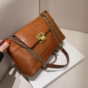 Custom Logo Chain Bags for Ladies Shoulder Bags Crocodile Pattern PU Leather Vintage Handbags for Women Luxury