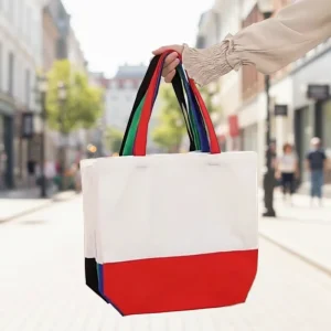 Custom Logo Color Stitching Recyclable Block Cotton Canvvas Bag for Advertising Promotion Portable Shopping Storage Bag