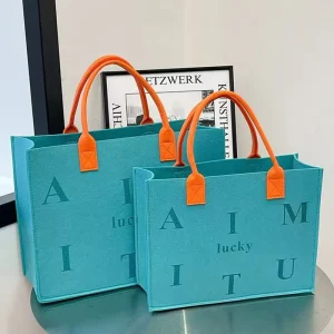 Custom Logo Colored Reusable Large Capacity Women’s Fashionable Shoulder Shopping Handbag Felt Tote Bags