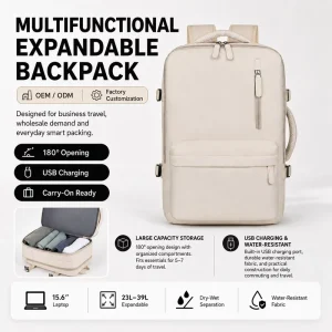 Custom Logo Convertible Tech Backpack 17.3 Inch Expandable Waterproof Business Travel Laptop Bag OEM Factory Mochila
