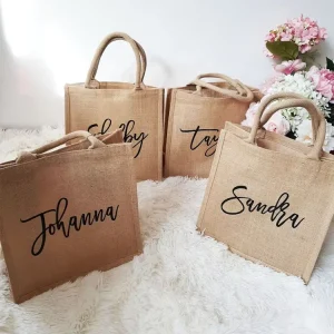 Custom Logo Eco 100% Organic Reusable Shopping Jute Gift Burlap Shopping Tote Bag