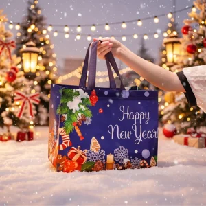 Custom Logo Eco Friendly Laminated Non Woven Bag Silk Screen Printed Portable Folding Tote Bag Laminated Non Woven Fabric Bag
