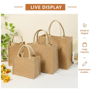 Custom Logo Eco Friendly Natural Jute Tote Bag With Cotton Rope Handle Reusable Gift Large Capacity