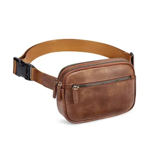 Custom Logo Fashion Adjustable Waterproof PU Leather Multi Pockets Crossbody Waist Belt Bag Fanny Packs Zipper Closure for Women
