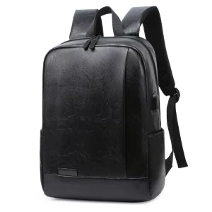 Custom Logo Fashion Leisure Large Capacity College Wind Travel Bag Zipper Closure Pu Leather Men’s Backpack