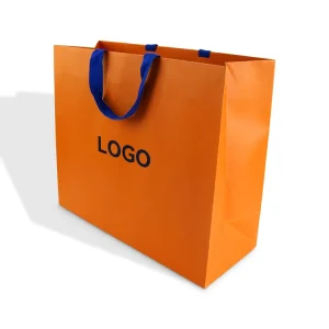 Custom Logo Full Color Print Luxury Texture Gift Packing Shopping Paper Bags With Ribbon Handle