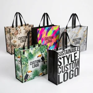Custom Logo Full Color Printed Laminated Non Woven Eco Friendly Waterproof Heavy Duty Reusable Supermarket Shopping Tote Vintage