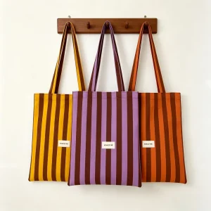 Custom Logo Handbags Travel Crossbody Shoulder Canvas Shopping Bag Large Summer Striped Tote Bag for Beach with Logo
