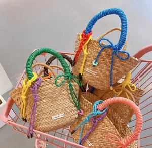 Custom Logo Handmade Woven Straw Beach Tote Bag Bridesmaid Bag Gift Trendy Letter Straw Woven Beach Bags for Women