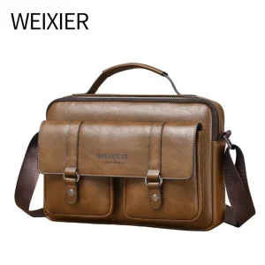 Custom Logo High Quality Men’s Fashionable Business Office PU Leather Briefcase Messenger Laptop Crossbody Shoulder Bag