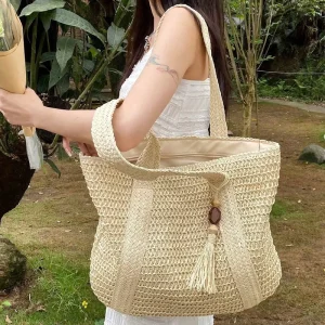 Custom Logo Holiday Classic Women’s Sea Summer Shoulder Large Straw Beach Tote Bag