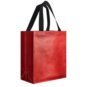 Custom Logo Laminated Non Woven Security Exhibition Gift Bag Metallic Red Reusable Shopping Tote Bags with Handle