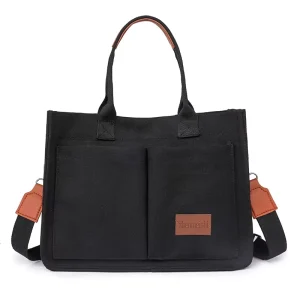 Custom Logo Large Canvas Tote Bag Pockets Laptop Crossbody Purses for Work Beach Gym Everyday Use Comfortable Cotton Handbags