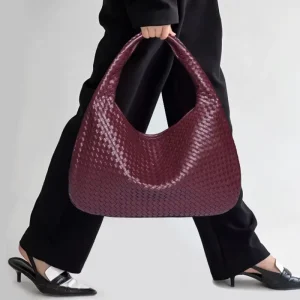 Custom Logo Large Capacity Handbag Woven Vegan Leather Shoulder Hobo Bag for Women Tote Bag