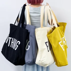 Custom Logo Large Cotton Canvas Bags Letter Shopping Personalized Printing Women Canvas Tote Bag