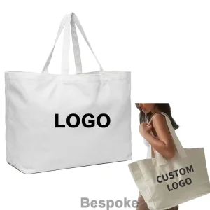 Custom Logo Large Cotton Canvas Tote Bag Washable and Durable Shoulder Closure Pocket Cute Eco Friendly Travel Shopping Tote Bag