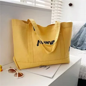 Custom Logo Letter Canvas Tote Bag Large Capacity Eco Friendly Heavy Duty Shoulder Bag For Women Shopping Beach Travel