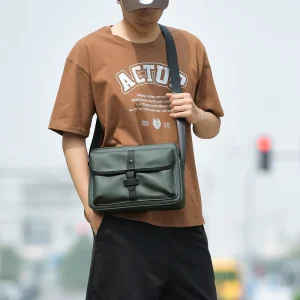 Custom Logo Mini Waterproof Men’s Messenger Shoulder Bag Matte Black PU Leather Polyester Minimalist Business Crossbody Satchel