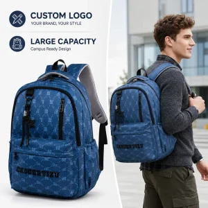 Custom Logo Monogram Fashion Zipper Backpack Waterproof Large Capacity 19 Inch Laptop Bag Leisure Office Urban Daily Travel