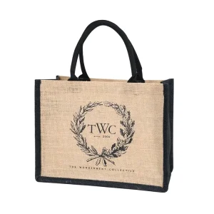 Custom Logo Natural Black Jute Bag Hessian Shopper Tote Bags With Strong Handles