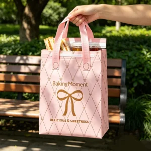 Custom Logo Non Woven Thermal Insulated Delivery Bag Cake Food Cooler Bag Portable Takeaway Tote Bag for Bakery Shop Pack