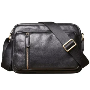 Custom Logo OEM Business Gift Genuine Leather Cowhide Crossbody Bag Mens Messenger Shoulder Purse Sling Pack