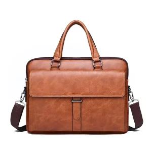 Custom Logo PU Leather Briefcase Men Single Shoulder Messenger Bag Business Large Capacity Laptop Bag