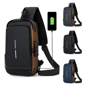 Custom Logo Polyester Crossbody Bags for Men With Usb Port and Single Shoulder Strap Waterproof Chest Pack Messenger Bag