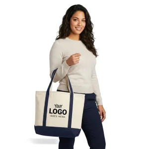 Custom Logo Print Shopping Tote Reusable Grocery Bag Everyday Carrying Bag Heavy Duty Cotton Canvas Beach Tote Bag With Zippered