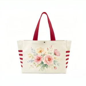 Custom Logo Printed Cartoon Pattern Eco-Friendly Reusable Canvas Tote Bags Zipper Closure S/M/L Sizes for Shopping