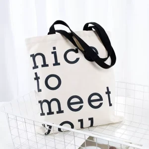 Custom Logo Printed Thick Canvas Cotton Shoulder Tote Bag with Rope Handle Recycled Promotional Shopping Bags