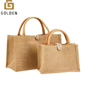 Custom Logo Printing Women’s Linen Handbag Reusable Travel Handle Gift Shopping Tote Jute Bag