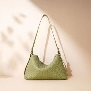 Custom Logo Quiet Luxury Woven Hobo Split Leather Hobo Bag Women Genuine Cow Leather Tote Bag OEM ODM Handwoven Shoulder Purse