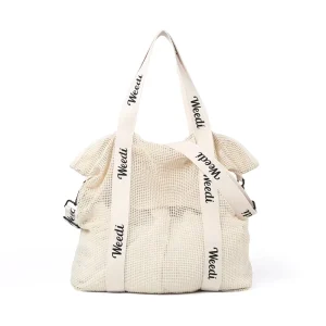 Custom Logo Reusable Mesh Tote Bag Eco Friendly Large Capacity Mesh Shopping Beach Bag with Customized Printed Handles Straps