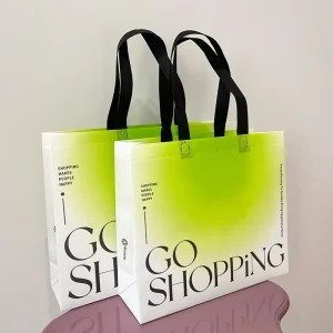 Custom Logo Silk Screen Printed Recyclable Laminated Nonwoven Fabric Durable Supermarket Shopping Tote Bag for Craft Exhibitions