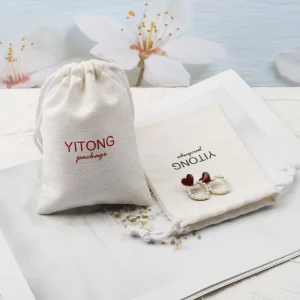 Custom Logo Soft Cotton Twill Jewelry Pouch Earring Necklace Gift Packaging Storage Bag Herringbone Cotton Twill Drawstring Bag