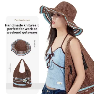 Custom Logo Straw Hat and Bag Set Summer Woven Sun Hat with Tote Bag Matching Set OEM Manufacturer Low MOQ for Brand Owners