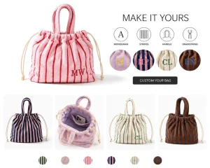 Custom Logo Terry Cloth Makeup Bag Custom Toiletry Bag Drawstring Terry Cloth Cosmetic Bag for Women Bag Terry for Logo