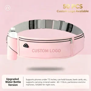 Custom Logo Waterproof Running Waist Bag with Water Bottle Holder Headphone Hole Adjustable Belt Bag for Workout