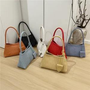 Custom Logo Women Woven Handbag Fashion Shoulder Bag French Style Top Handle Purse