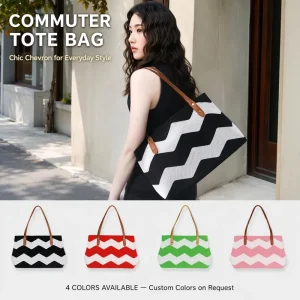 Custom Logo Zipper Large Capacity Polyester Casual Tote Womens Knitted Tote Bag Knit Shoulder Handbag Shopping Beach Grocery