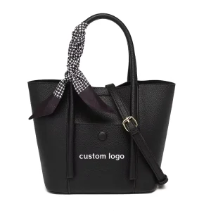Custom Logo for Small Tote Crossbody Bag Handbag and Purses for Women PU Leather Bucket Shoulder Crossbody Purse with Scarf