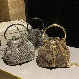Custom Low MOQ Evening Crystal Bucket Bag Handbag for Women Wedding Party Bags Handbags