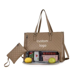 Custom Lunch Tote Bag for Women 16.5 Inch Laptop Purse with Insulated Lunch Compartment Coin Wallet Large Quilted Duffle Bag