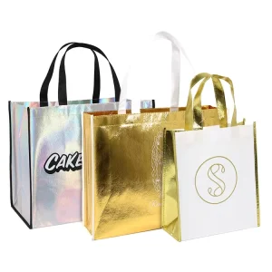 Custom Luxury Gold Sliver Red Laser Non woven Bags Reusable Promotion Tote Shopping Bag