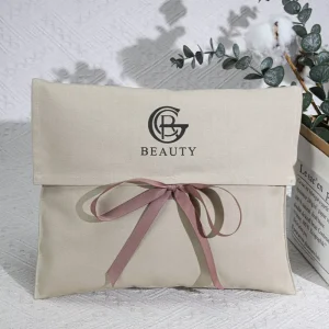 Custom Luxury Reusable Herringbone Cotton Envelope Wallet Handbag Packing Pouch With Logo Printed Gift Hair Envelope Dust Bag