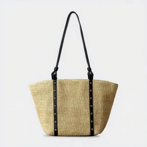 Custom Make Spring Summer Vacation Straw Tote Bag Large Capacity Beach Bag Woven Shoulder Bag