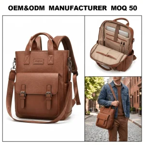 Custom Manufacturer Leather Laptop Backpack Convertible Tote Backpack Large Business Travel School Backpack for Men